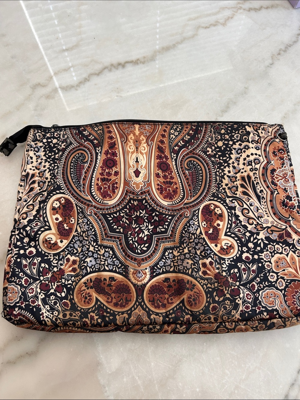 Printed Paisley Zip Pouch - Black, Brown, Rust